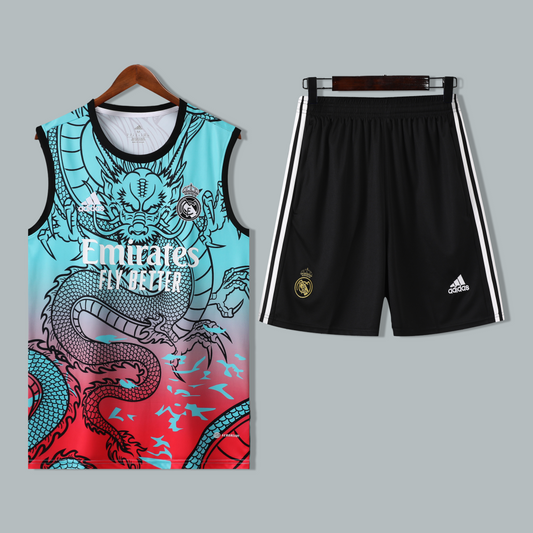 Real Madrid 25/26 "Aqua Red Dragon" Sleeveless Training Jersey and Shorts Set