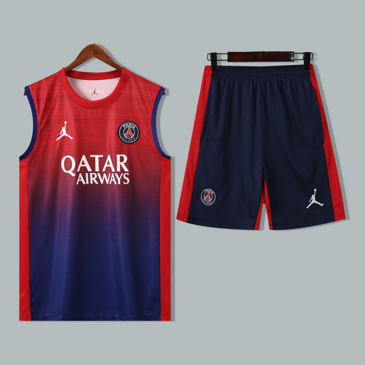PSG 25/26 "Red to Blue Gradient" Sleeveless Training Jersey and Shorts Set