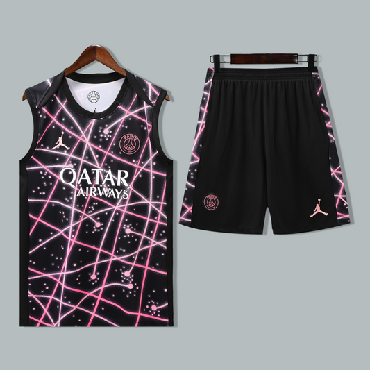 PSG 25/26 "Neon Pink Grid" Sleeveless Training Jersey and Shorts Set