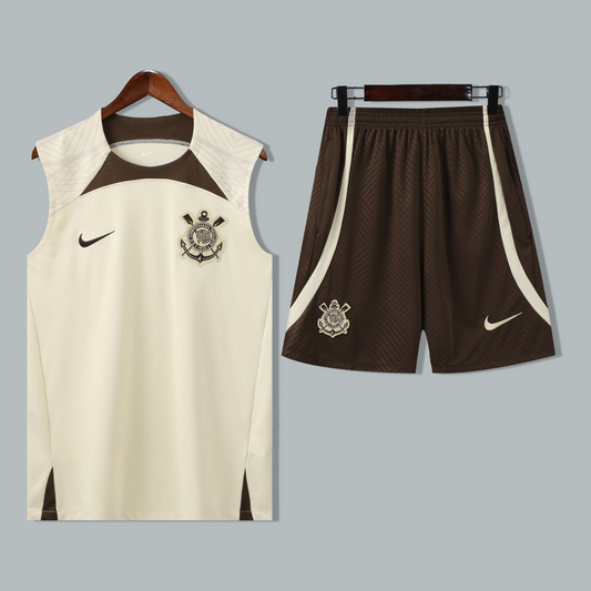 Corinthians 25/26 "Cream Brown" Sleeveless Training Jersey and Shorts Set