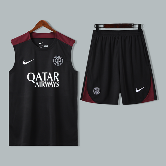 PSG 25/26 "Black Bordeaux" Sleeveless Training Jersey and Shorts Set