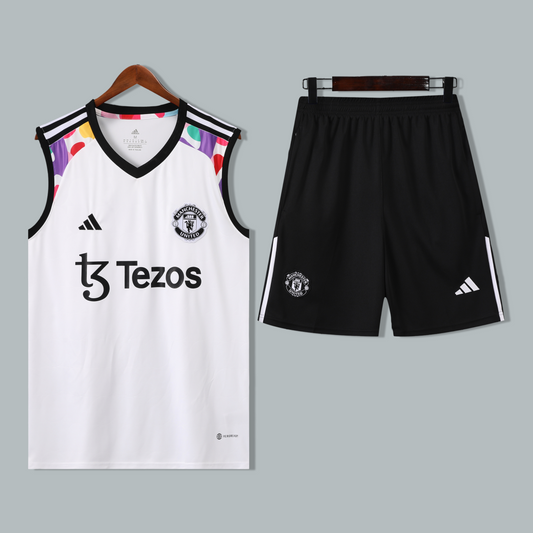 Manchester United 24/25 "White Prism" Sleeveless Training Jersey and Shorts Set