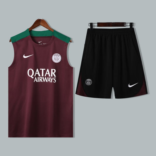 PSG 25/26 "Burgundy Wine" Sleeveless Training Jersey and Shorts Set